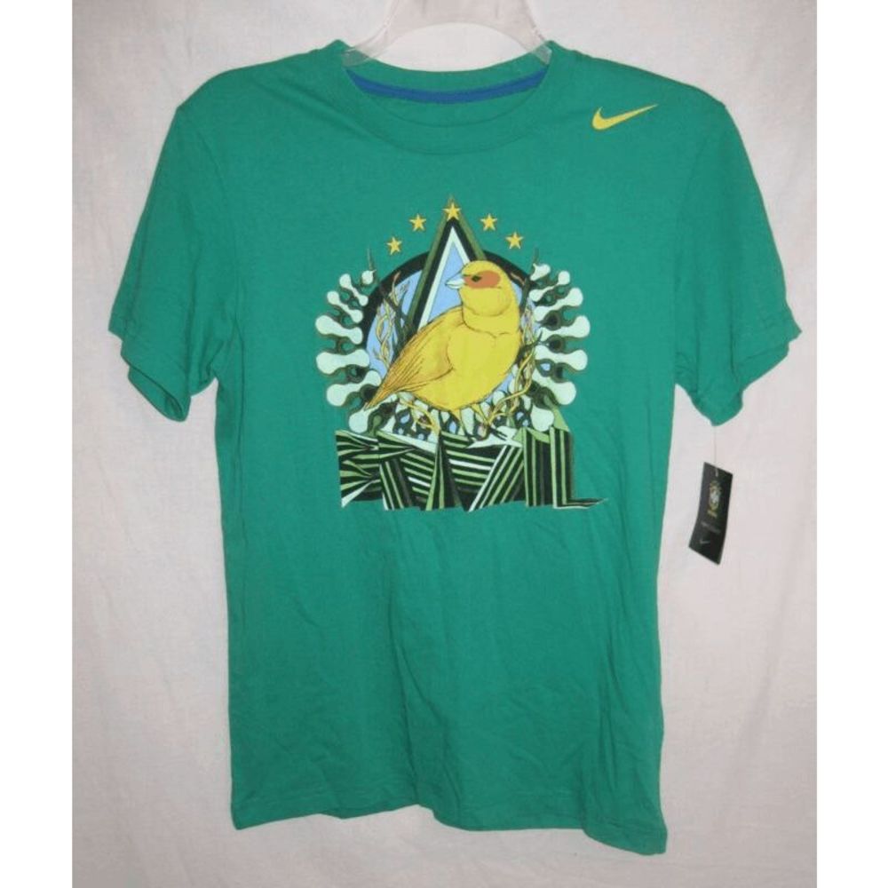 NEW Mens S NIKE Brazil Soccer Football CBF World Cup Tee 608610 381 Green Yellow - Picture 4 of 5